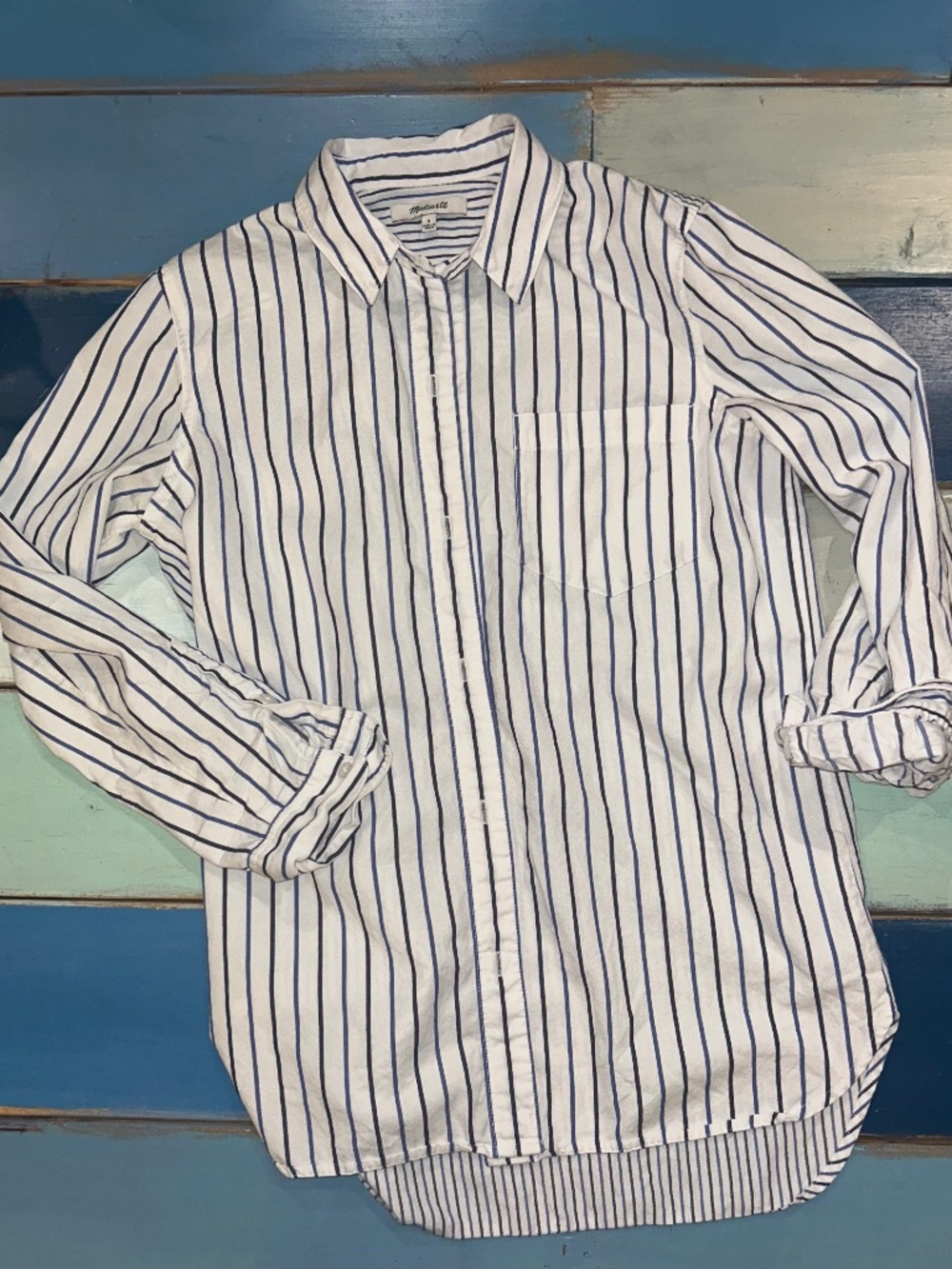Madewell Blue White Mixed Stripe Oversized Button-Up Shirt Small